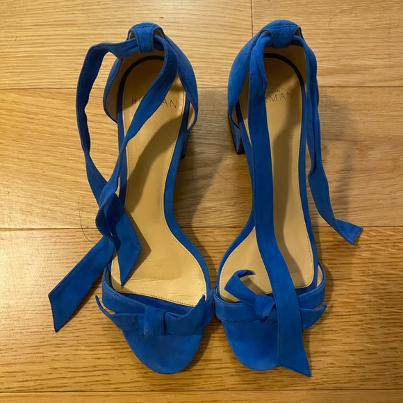 Alexandre Birman Blue Suede Clarita Bow Sandals Block Heel Size 37 - Picture 2 of 5